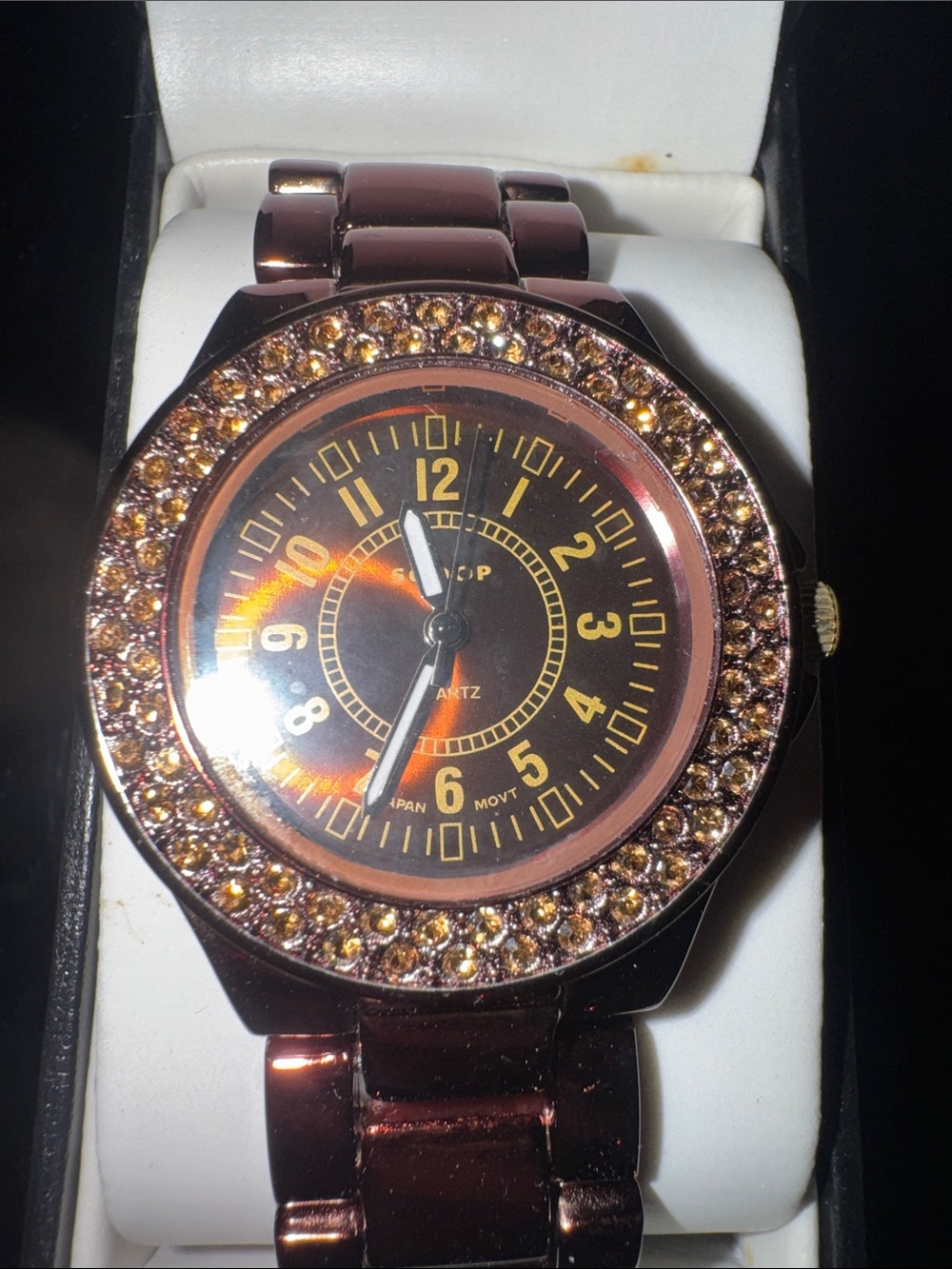AccuTIME Women's Scoop Quartz Stainless Steel Bracelet Watch with Crystals NEW